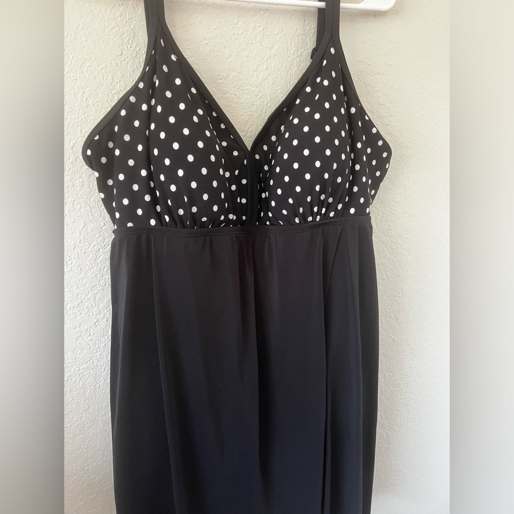 Swim skirt/skort/dress size 18, black with white polkadots.